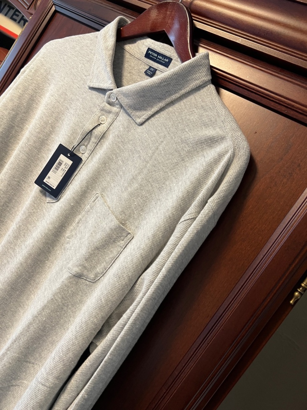Brand New Peter Millar Crown Crafted Gray Cotton Linen Polo with Chest Pocket!